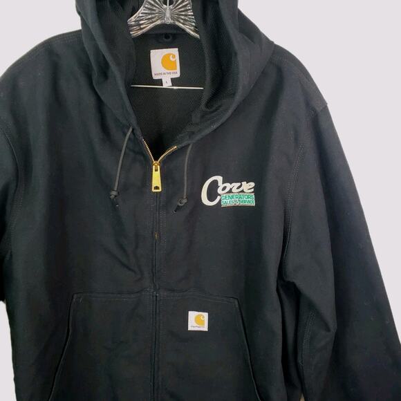 Carhartt J131 BLK Jacket Coat Black Hooded Men Large Union Labor Branded Generac - Picture 2 of 12